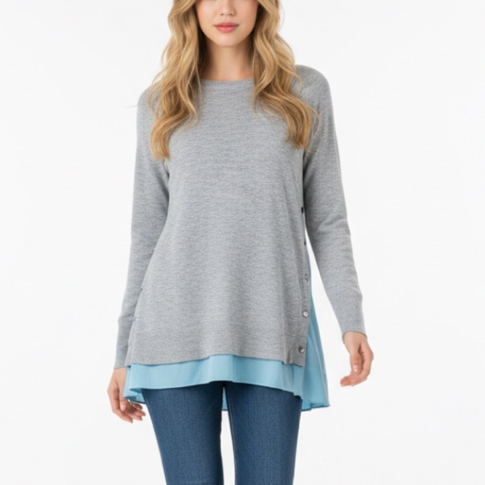 Halogen Asymmetrical Hem knit sweater Draped Button Long Sleeve Top SZ XS